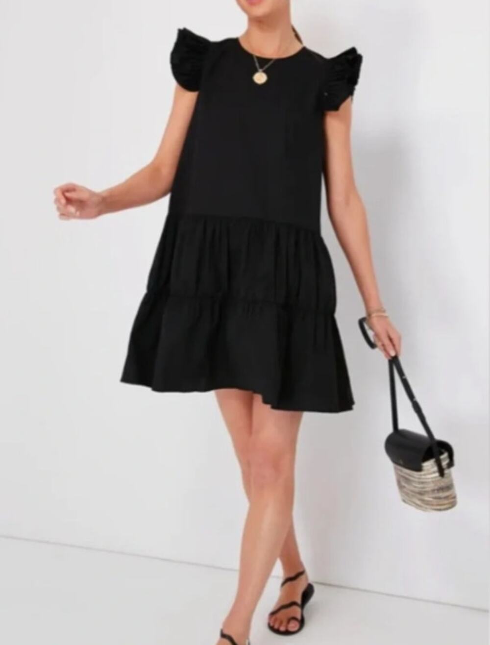 TUCKERNUCK x POMANDER PLACE Corrine Flutter Sleeve Dress Black Sz S $198 {3R22}